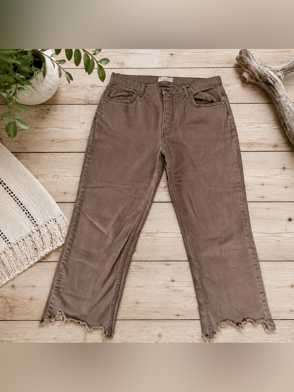 We The Free Maggie Brown Relaxed Straight Raw Hem Jeans
